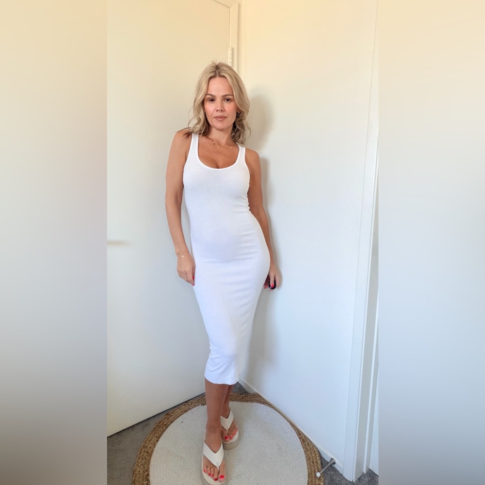 Enza Costa Silk Rib Tank Midi Dress White